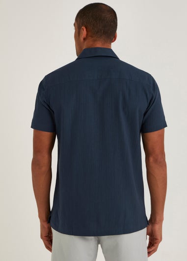 Navy Seersucker Short Sleeve Shirt - Matalan