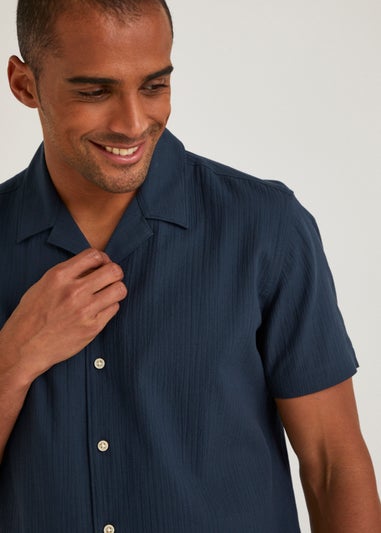 Navy Seersucker Short Sleeve Shirt - Matalan