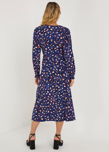 Be Beau Blue Animal Print Midi Wrap Dress