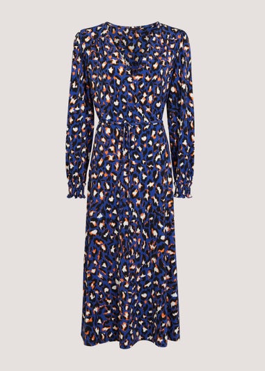 Be Beau Blue Animal Print Midi Wrap Dress