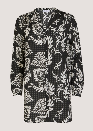Black Abstract Longline Blouse