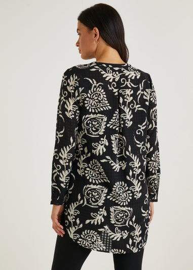 Black Abstract Longline Blouse
