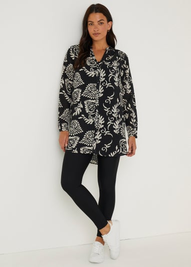 Black Abstract Longline Blouse