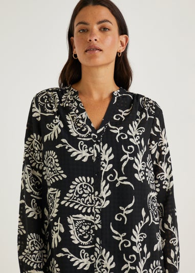 Black Abstract Longline Blouse