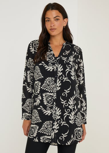 Black Abstract Longline Blouse