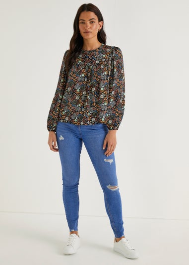 Black Floral Print Blouse - Matalan