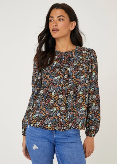 Black Floral Print Blouse