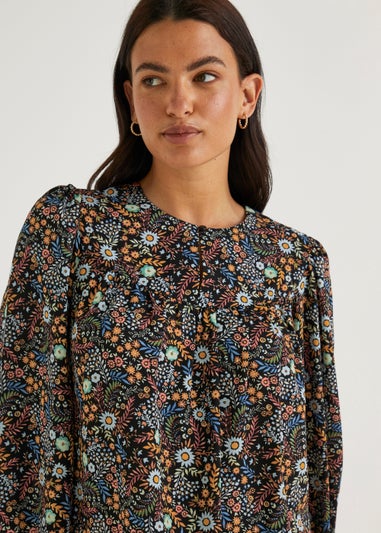 Black Floral Print Blouse - Matalan