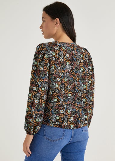 Black Floral Print Blouse