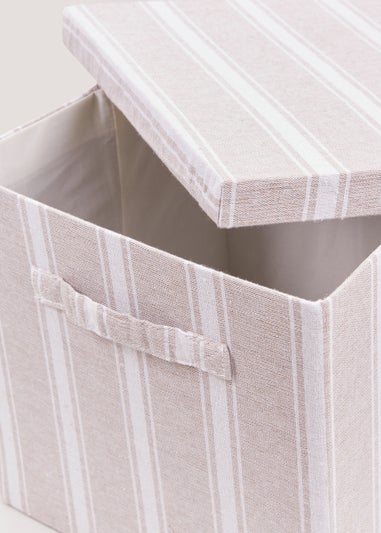 Beige Stripe Foldable Storage Box (33cm x 33cm x 31cm)