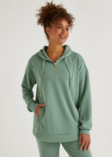 Souluxe Khaki Modal Half Zip Sports Hoodie