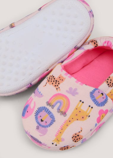 Girls Pink Safari Print Slippers (Younger 4-12)