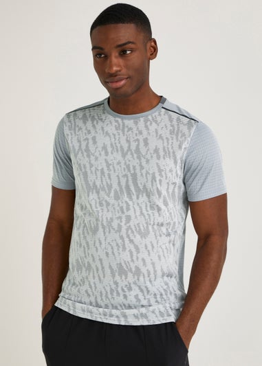 Souluxe Grey Jacquard Camo Sports T-Shirt