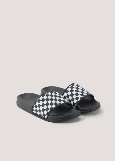 Boys Black Checkerboard Sliders (Younger 10-Older 6)