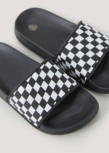 Boys Black Checkerboard Sliders (Younger 10-Older 6)