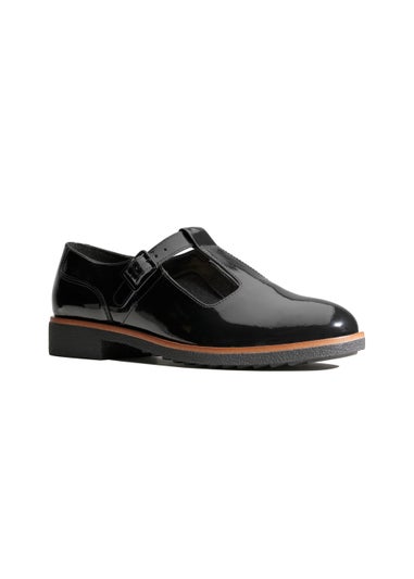Clarks Black Leather Griffin Town T-Bar Shoes
