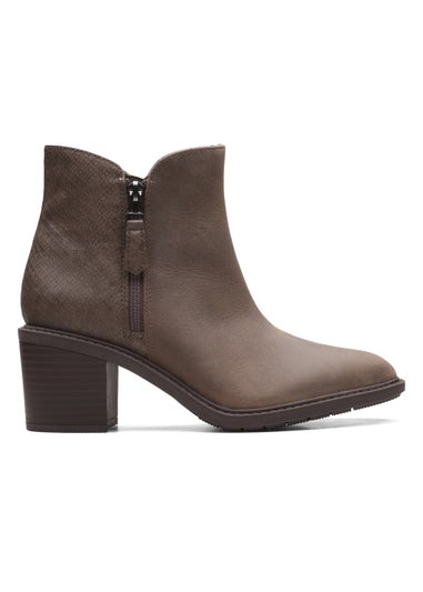 Clarks Taupe Leather Scene Zip Ankle Boots