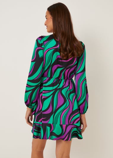 Papaya Petite Swirl Print Satin Wrap Mini Dress