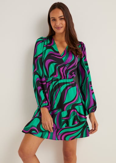 Papaya Petite Swirl Print Satin Wrap Mini Dress