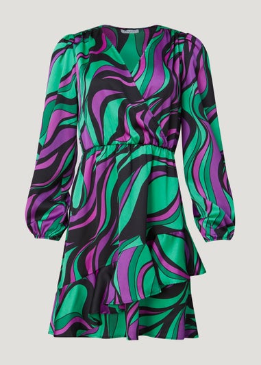 Papaya Petite Swirl Print Satin Wrap Mini Dress