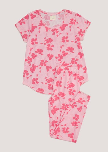 Pink Floral Cuffed Pyjama Set