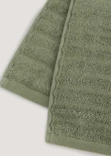 Green 100% Cotton Ribbed Towels