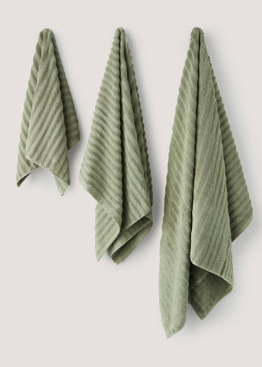 Green 100% Cotton Ribbed Towels