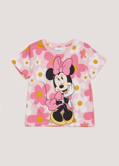 Girls Pink Floral Disney Minnie Mouse T-Shirt (12mths-6yrs)