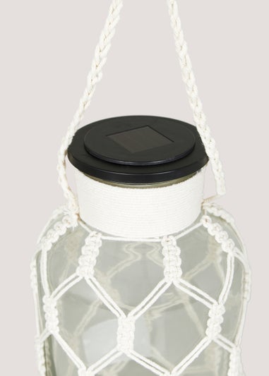 Large Glass LED Lantern with Rope (17.5cm x 17.5cm x 30cm)