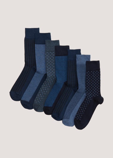 7 Pack Navy Print Socks