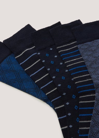 5 Pack Blue Print Flexi Top Bamboo Socks