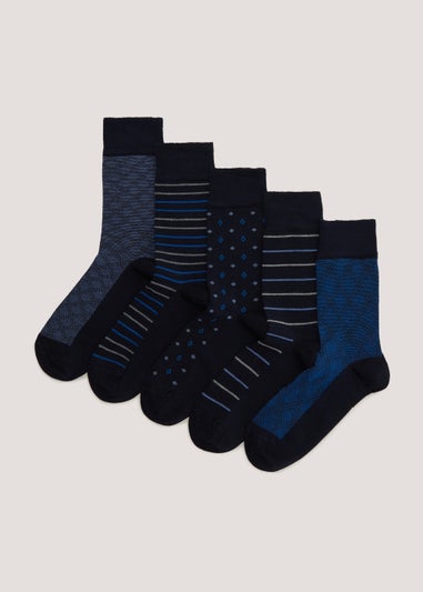 5 Pack Blue Print Flexi Top Bamboo Socks