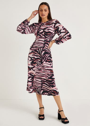 Et Vous Pink Animal Print Midi Dress