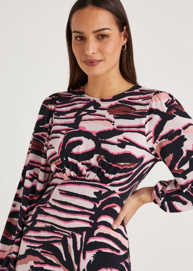 Et Vous Pink Animal Print Midi Dress