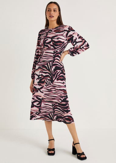 Et Vous Pink Animal Print Midi Dress