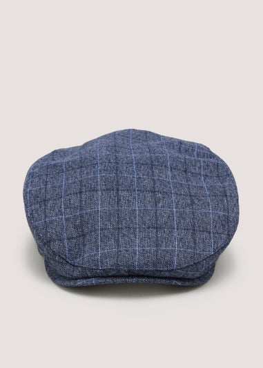 Navy Check Flat Cap