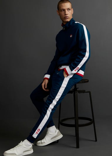 Y.O. Navy Side Stripe Zip Up Tracksuit Top