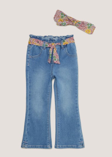 Girls Denim Floral Flared Jeans & Headband Set (9mths-6yrs)