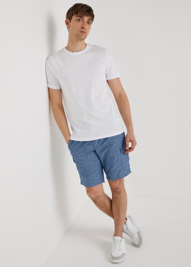 Blue Linen Blend Cargo Shorts