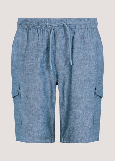 Blue Linen Blend Cargo Shorts