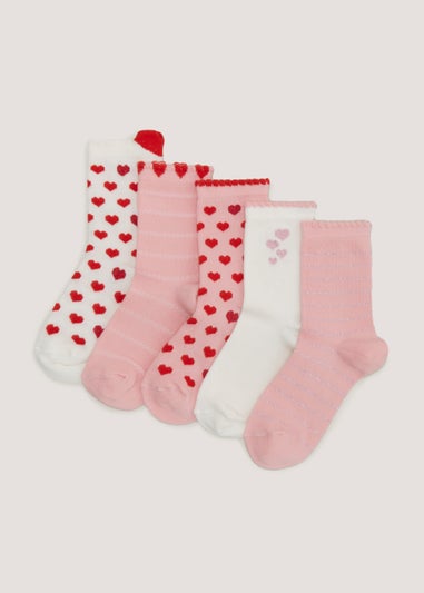 Girls 5 Pack Pink Heart Ankle Socks (Younger 6-Older 5.5) - Matalan