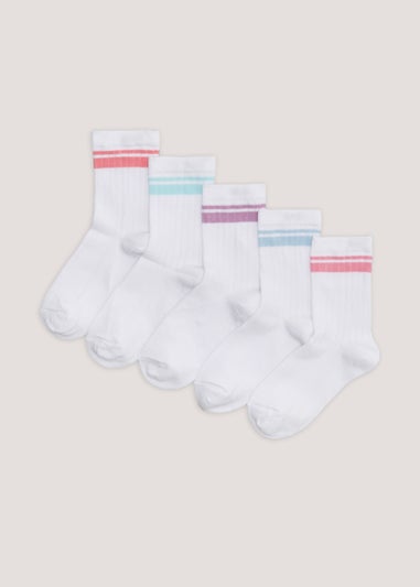 Girls 5 Pack White Sports Socks (Younger 6-Older 5.5)