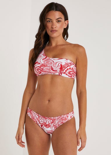 Red & White Paisley Bikini Bottoms