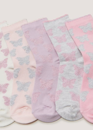 Girls 5 Pack Butterfly Ankle Socks (Younger 6-Older 5.5)