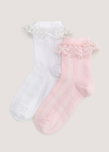 Girls 2 Pack Frill Ankle Socks (Younger 6-Older 5.5)