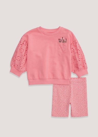 Girls Pink Sweatshirt & Cycling Shorts Set (9mths-6yrs)