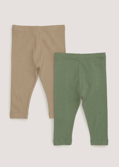 Boys 2 Pack Beige & Green Ribbed Leggings (9mths-6yrs)