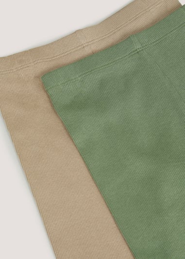 Boys 2 Pack Beige & Green Ribbed Leggings (9mths-6yrs)