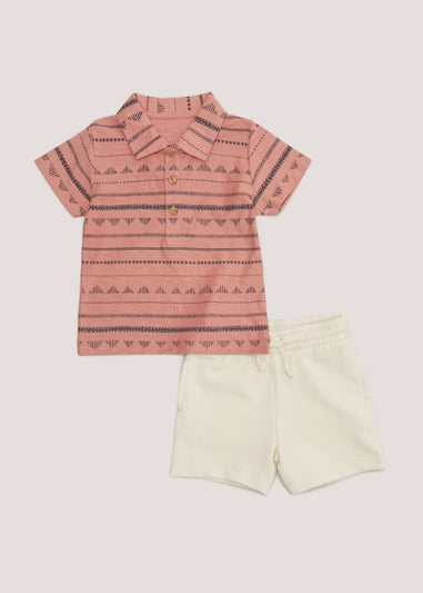 Boys Pink Aztec Polo Shirt and Shorts Set (9mths-6yrs)