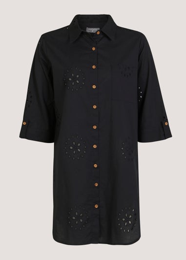 Black Broderie Beach Shirt